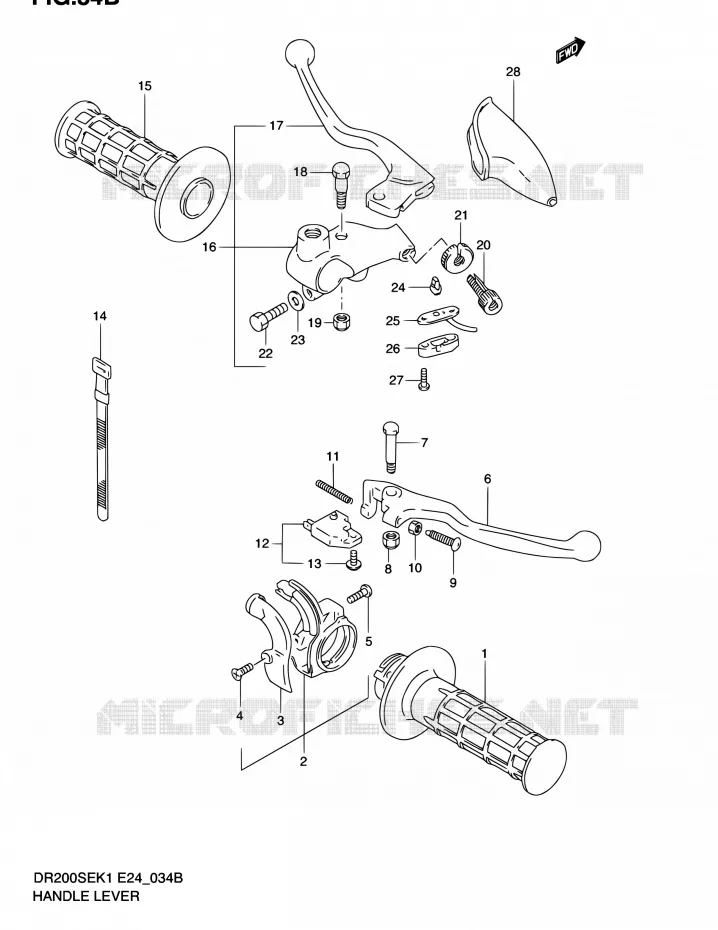 HANDGRIPS - LEVERS (MODEL K2 E06,P09,MODEL K3/K4/K5 E06) Suzuki MOTO 200 DR 2005  DR200SE K5 (E06,E24)
