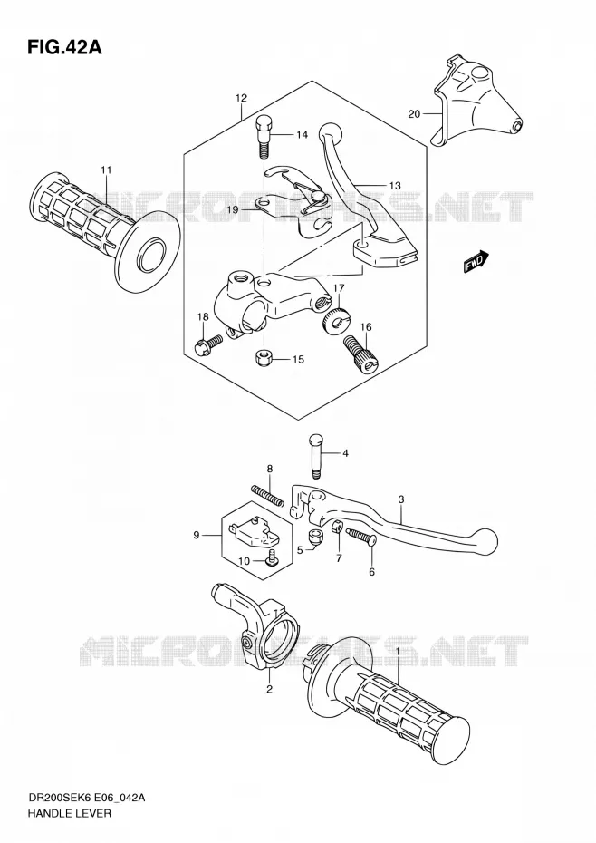 HANDGRIPS - LEVERS (MODEL L0 E24) Suzuki MOTO 200 DR 2007  DR200SE K7 (E06,E24)