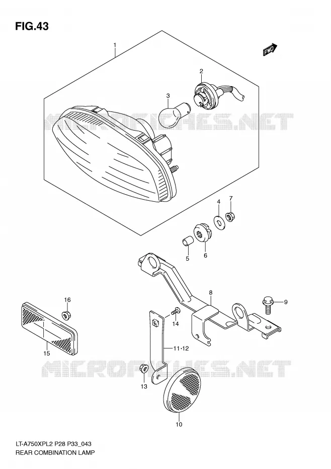 ACHTERLICHT (LT-A750XPL2 P28) Suzuki QUAD 750 KINGQUAD 2012  LT-A750XPL2(P28)