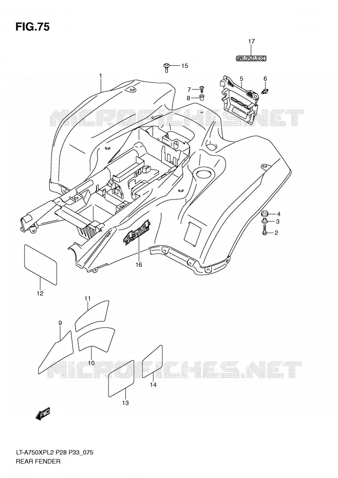 ACHTERSPATBORD (LT-A750XPL2 P33) Suzuki QUAD 750 KINGQUAD 2012  LT-A750XPZL2(P28)