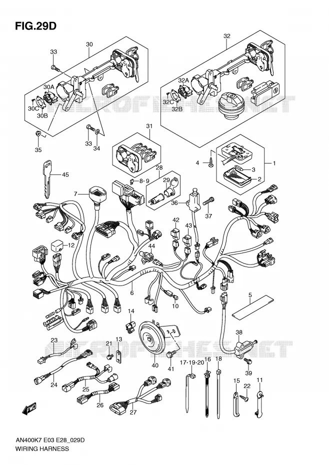 BEDRADING (AN400AL0/ZAL0) Suzuki SCOOTER 400 BURGMAN 2010  AN400ZAL0(E3/E28)