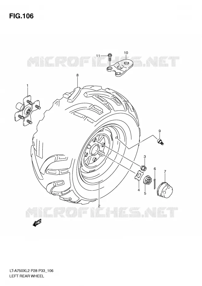 LINKERHAND ACHTERWIEL (LT-A750XZL2 P33) Suzuki QUAD 750 KINGQUAD 2012  LT-A750XL2(P28)