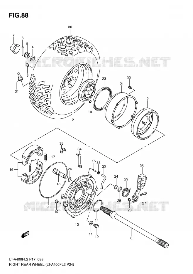 RECHTSE ACHTERWIEL (LT-A400FL2 P24) Suzuki QUAD 400 KINGQUAD 2012  LT-F400L2(P17)