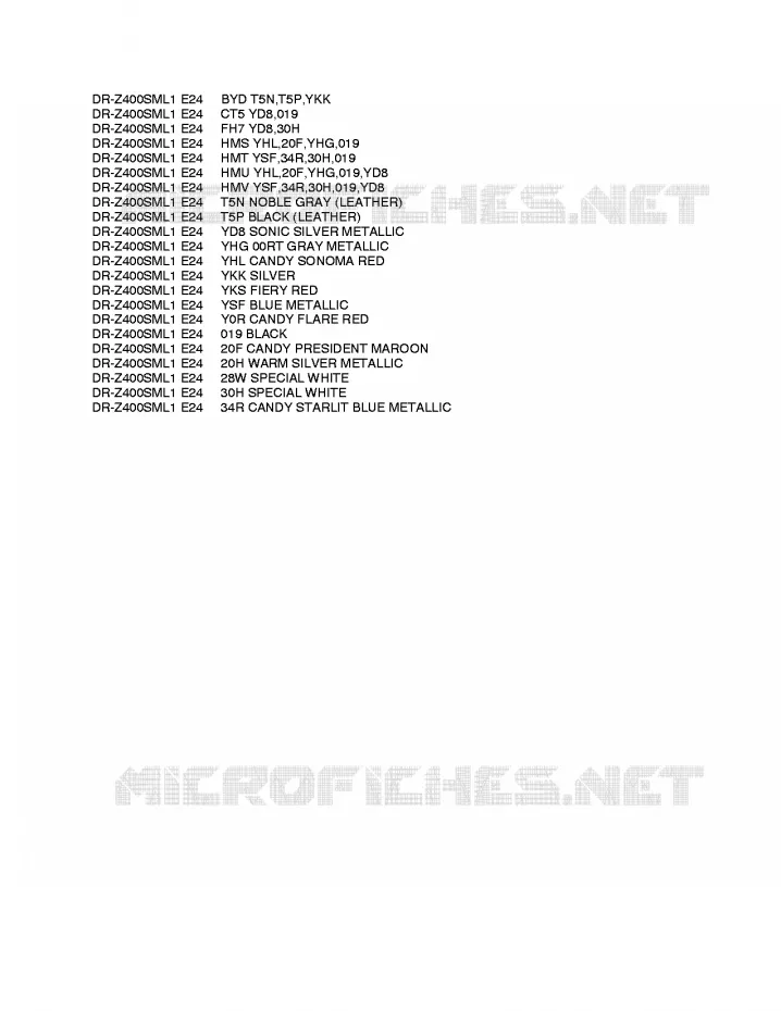 * CHARTE COULEUR * Suzuki MOTO 400 DR-Z 2011  DR-Z400SML1(E24)