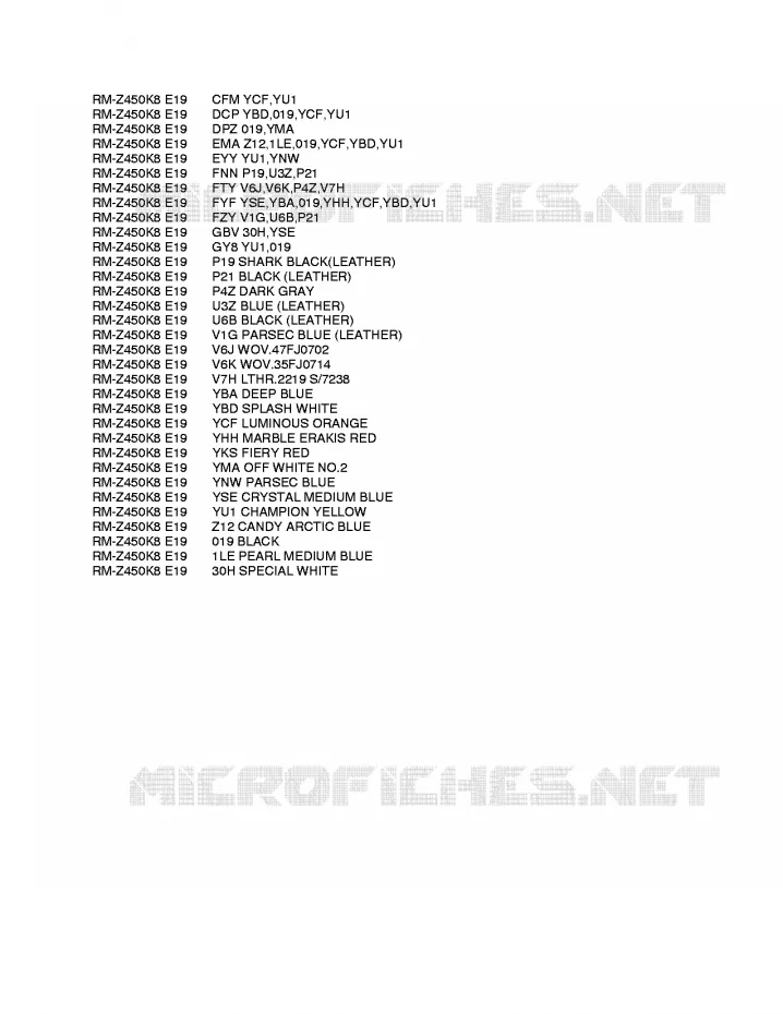 * CHARTE COULEUR * Suzuki MOTO 450 RM-Z 2010  RM-Z450L0(E19)