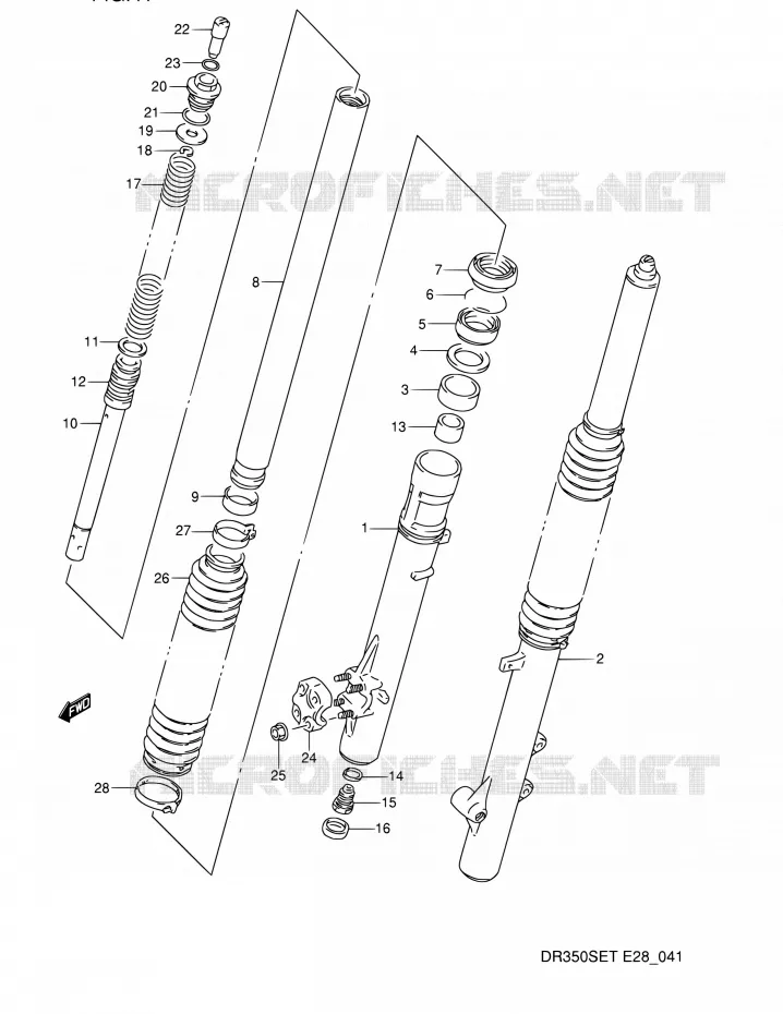 FRONT SCHOKDEMPER Suzuki MOTO 350 DR 1993  DR350S P (E03,E28,E33)