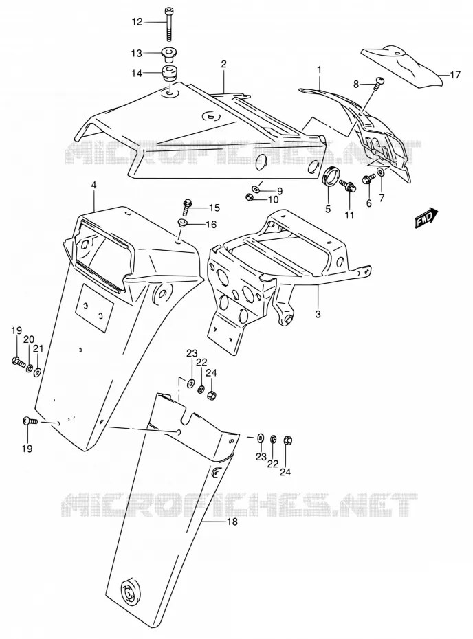 ACHTERSPATBORD (MODELE M/N/P/R) Suzuki MOTO 650 DR 1991  DR650RSE M/DR650RSEU M