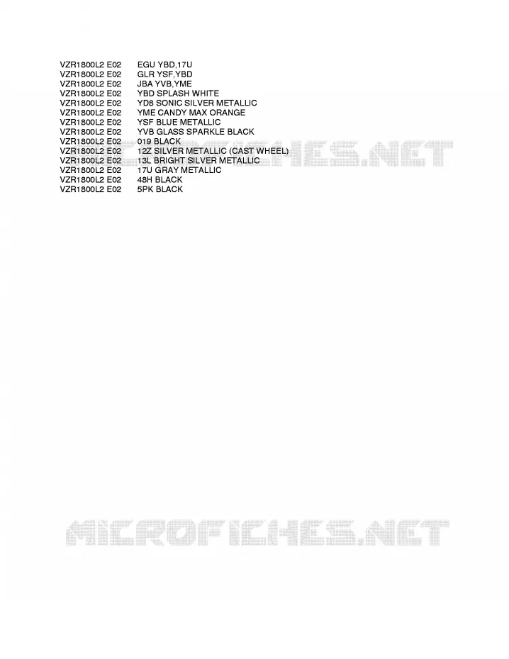 * CHARTE COULEUR * Suzuki MOTO 1800 INTRUDER 2012  VZR1800ZUFL2(E02)