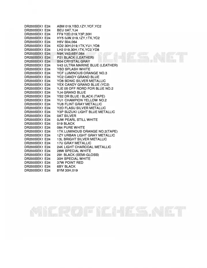 * CHARTE COULEUR * Suzuki MOTO 200 DR 2002  DR200SEK2(E24)