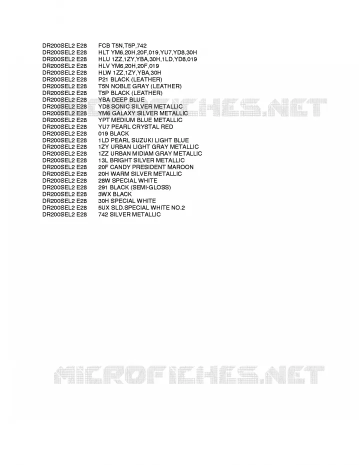 * CHARTE COULEUR * Suzuki MOTO 200 DR 2012  DR200SEL2(E28)