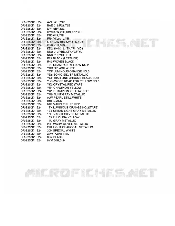 * CHARTE COULEUR * Suzuki MOTO 250 DR-Z 2005  DR-Z250K5(E24)