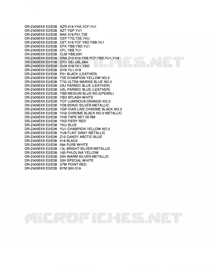 * CHARTE COULEUR * Suzuki MOTO 400 DR-Z 2005  DR-Z400EK5(E3/E28)