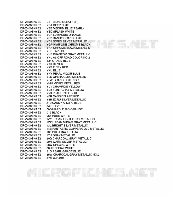 * CHARTE COULEUR * Suzuki MOTO 400 DR-Z 2005  DR-Z400SK5(E2)