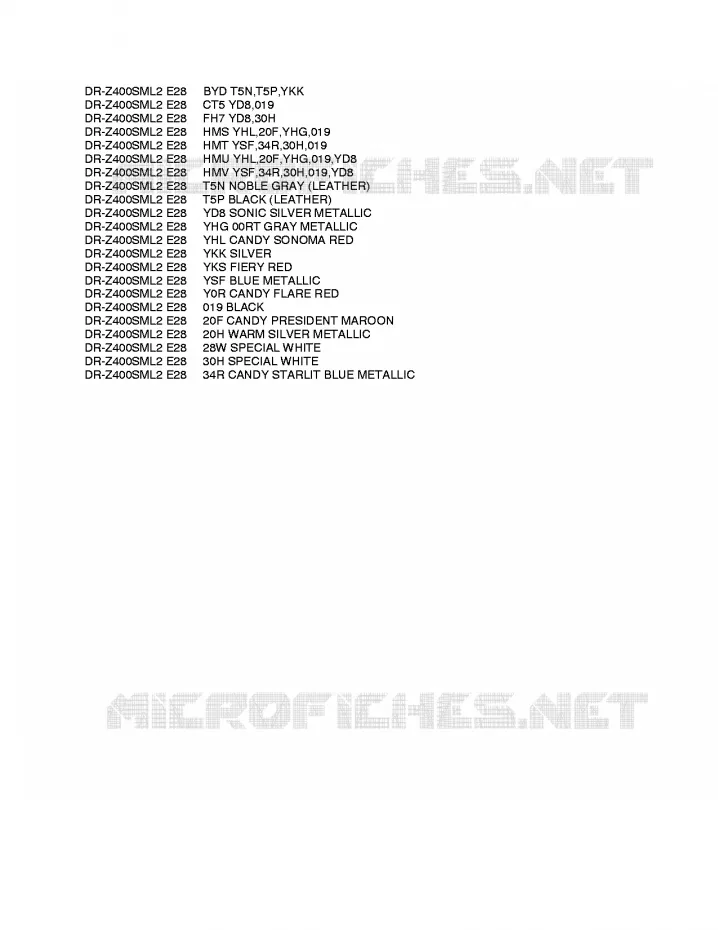 * CHARTE COULEUR * Suzuki MOTO 400 DR-Z 2012  DR-Z400SML2(E28)