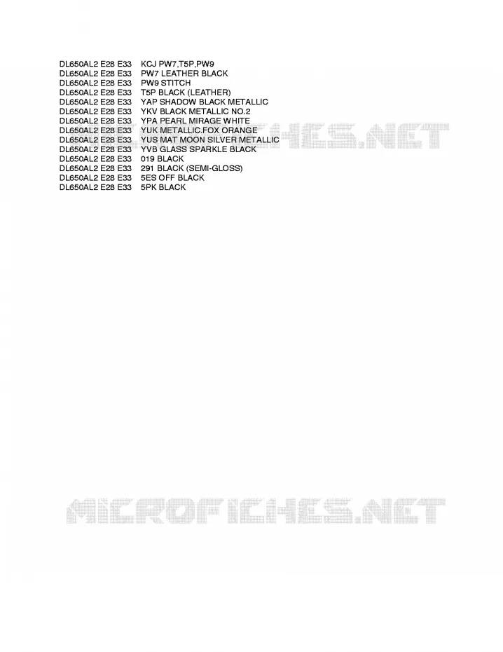 * CHARTE COULEUR * Suzuki MOTO 650 V-STROM 2012  DL650AL2(E28)