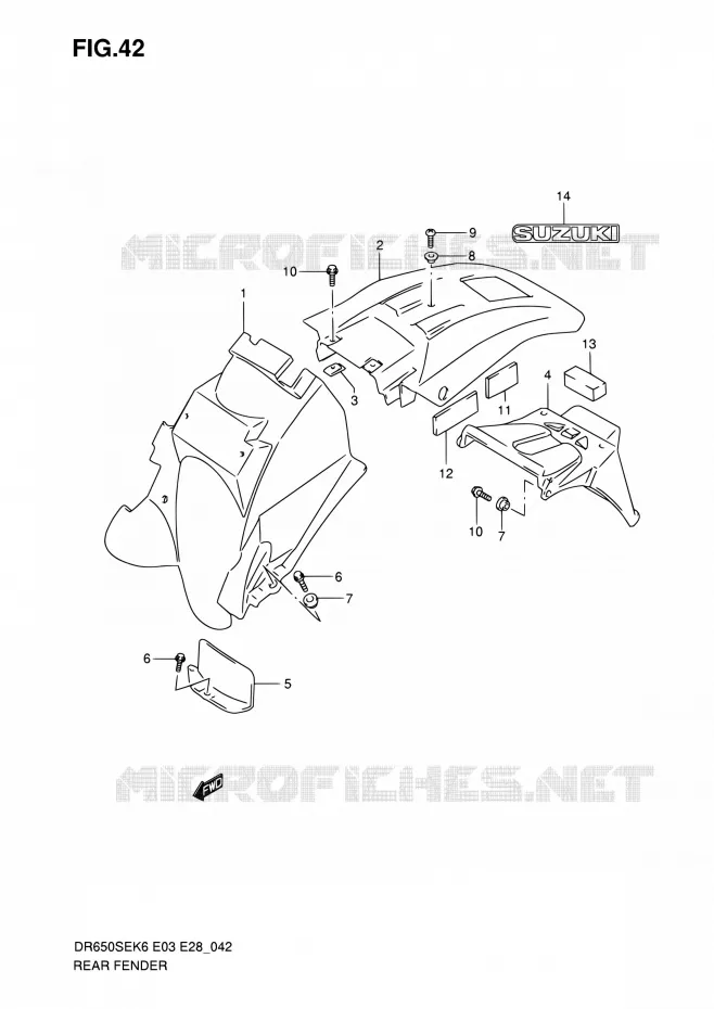 ACHTERSPATBORD Suzuki MOTO 650 DR 2008  DR650SE K8 (E03,E28,E33)