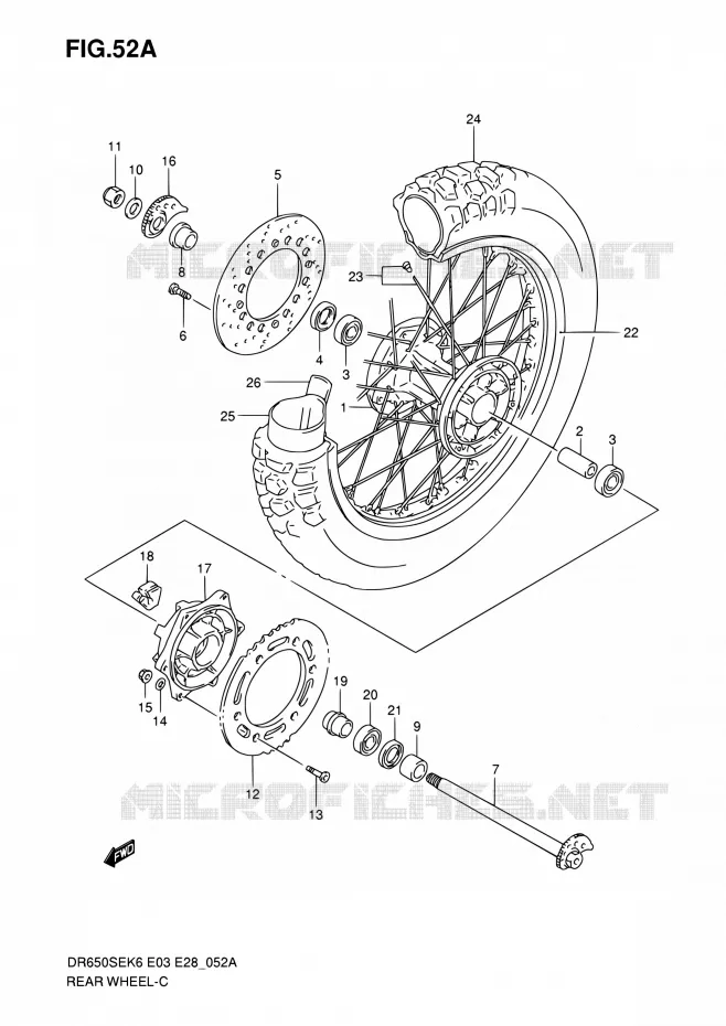ACHTERWIEL (MODEL K8/K9/L0) Suzuki MOTO 650 DR 2010  DR650SE L0 (E03,E28,E33)