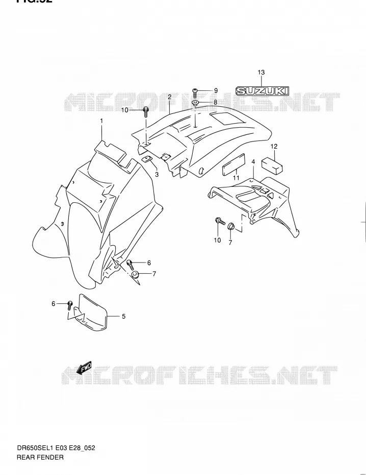 ACHTERSPATBORD Suzuki MOTO 650 DR 2011  DR650SE L1 (E03,E28,E33)
