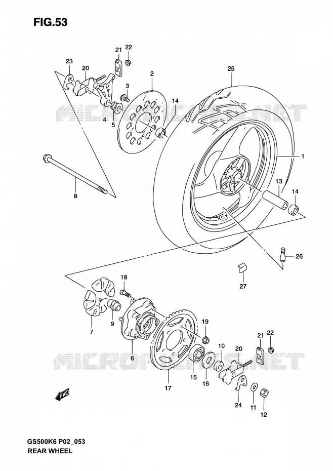 ACHTERWIEL Suzuki MOTO 500 GS-E 2003  GS500 K3 (P19,P24,P54)