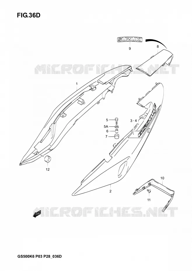 ACHTER KUIP  (GS500FK5) Suzuki MOTO 500 GS-E 2004  GS500 K4/GS500F K4 (P03,P28,P33)