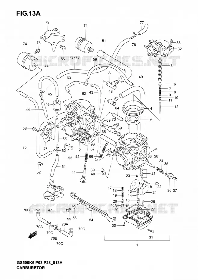 CARBURATOR (MODELE K4/K5/K6) Suzuki MOTO 500 GS-E 2004  GS500 K4/GS500F K4 (P03,P28,P33)