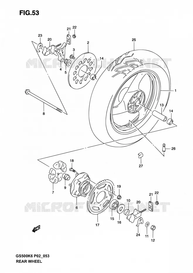 ACHTERWIEL Suzuki MOTO 500 GS-F 2004  GS500F K4 (P02,P19,P24,P54)