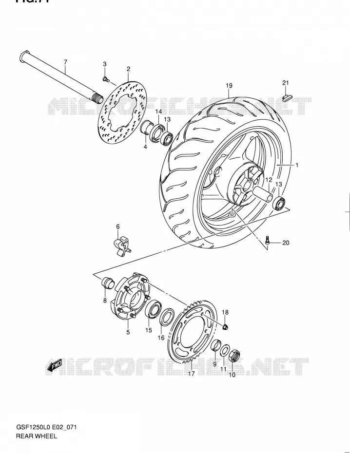 ACHTERWIEL (GSF1250L0) Suzuki MOTO 1250 BANDIT 2011  GSF1250 L0 (E02,E19,E24)