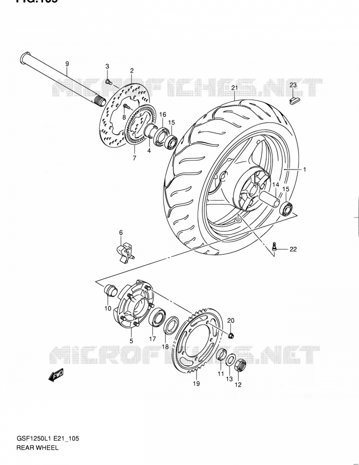 ACHTERWIEL (GSF1250AL1 E21) Suzuki MOTO 1250 BANDIT 2011  GSF1250L1
