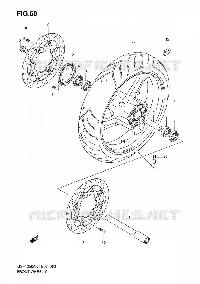 VOORWIEL (GSF1250AK7/SAK7/AK8/SAK8/AK9/SAK9/SAZK9/SAL0) Suzuki MOTO 1250 BANDIT 2007  GSF1250A K7 (E02,E19,E24,E37)