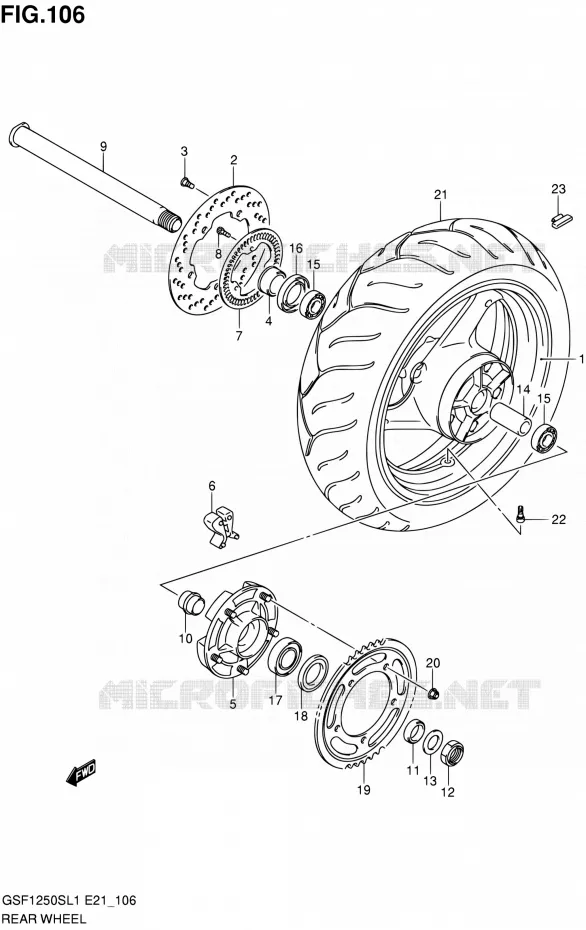 ACHTERWIEL (GSF1250SAL1 E21) Suzuki MOTO 1250 BANDIT 2011  GSF1250SL1(E24)