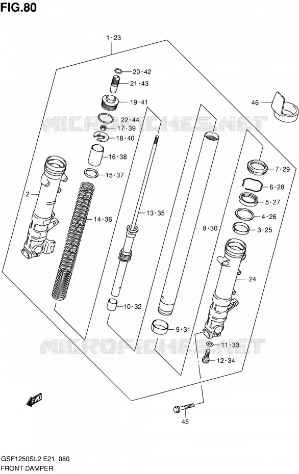 FRONT SCHOKDEMPER (GSF1250SAL2 E21) Suzuki MOTO 1250 BANDIT 2012  GSF1250SL2(E24)