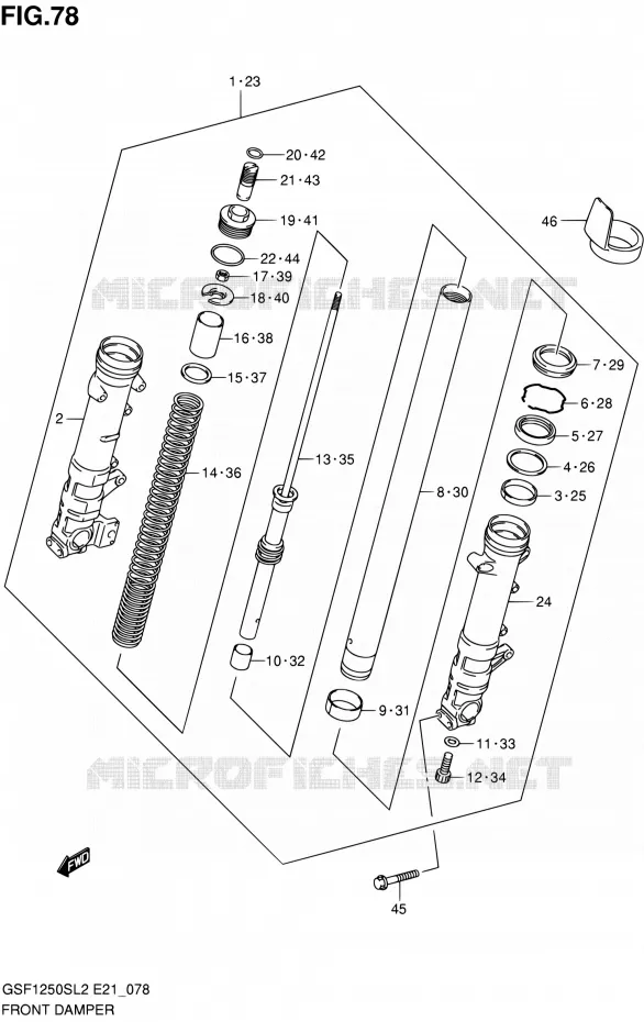 FRONT SCHOKDEMPER (GSF1250SL2 E21) Suzuki MOTO 1250 BANDIT 2012  GSF1250SL2(E24)