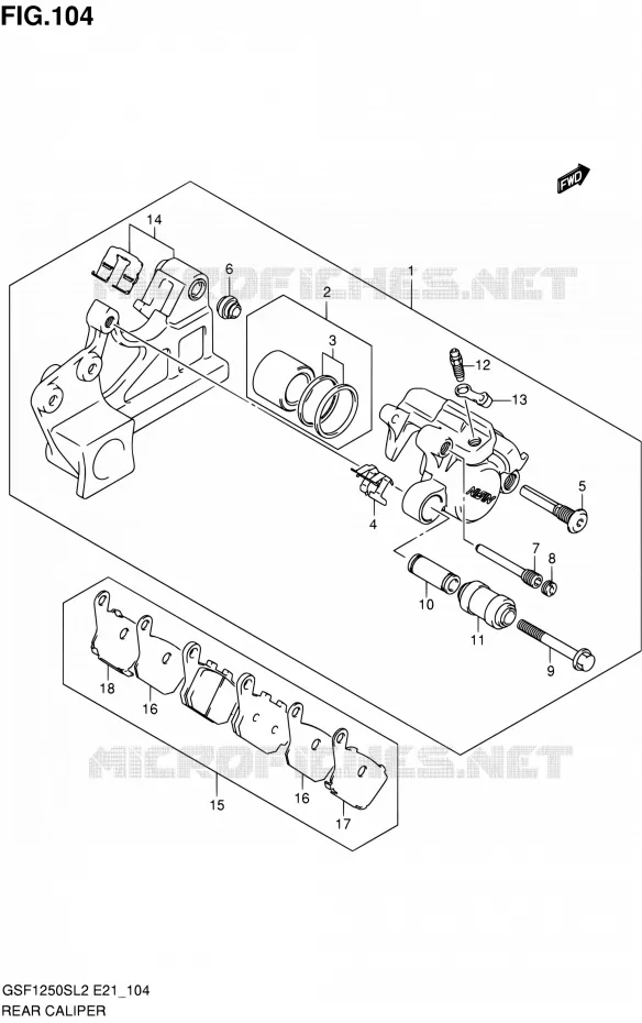 REAR CALIPER (GSF1250SL2 E21) Suzuki MOTO 1250 BANDIT 2012  GSF1250SL2(E24)