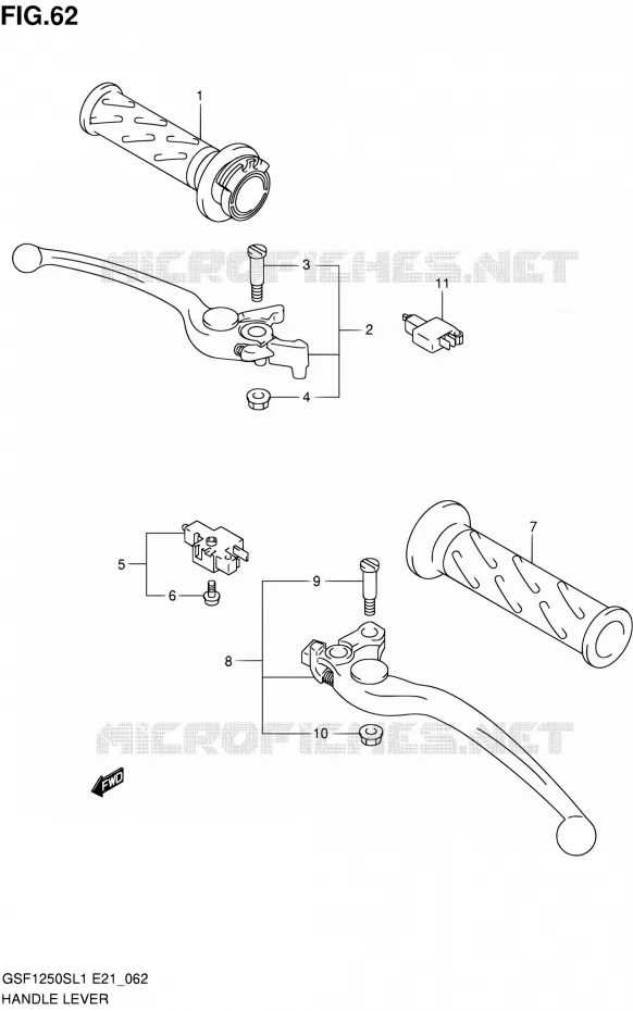 HANDGRIPS - LEVERS (GSF1250SL1 E21) Suzuki MOTO 1250 BANDIT 2011  GSF1250SAL1(E24)