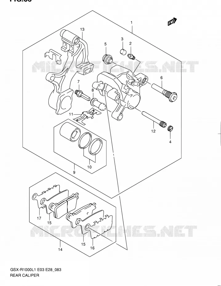 REAR CALIPER Suzuki MOTO 1000 GSX-R 2011  GSX-R1000 L1 (E03,E28,E33)