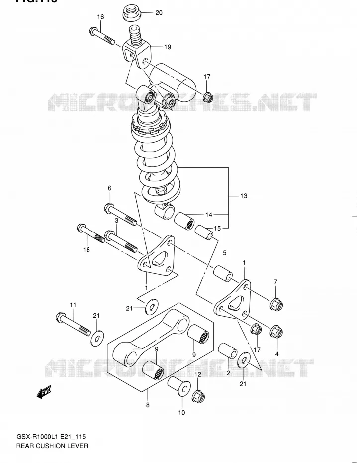 SCHOKBREKER AANEENSCHAKELING (GSX-R1000L1 E24) Suzuki MOTO 1000 GSX-R 2011  GSX-R1000L1(E14)
