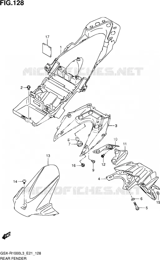 ACHTERSPATBORD (GSX-R1000L3 E21) Suzuki MOTO 1000 GSX-R 2013  GSX-R1000 L3/GSX-R1000Z L3 (E24)
