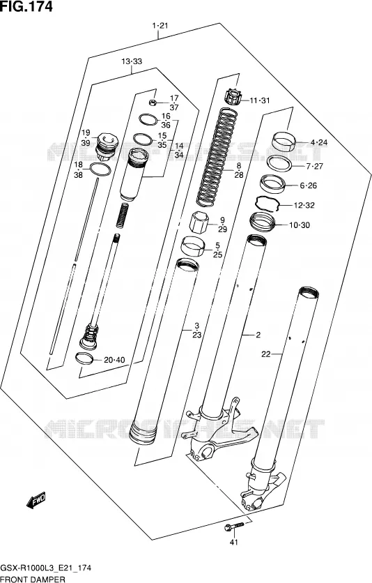 FRONT SCHOKDEMPER (GSX-R1000ZUFL3 E21) Suzuki MOTO 1000 GSX-R 2013  GSX-R1000 L3/GSX-R1000Z L3 (E24)
