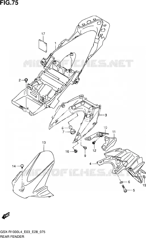 ACHTERSPATBORD (GSX-R1000L4 E33) Suzuki MOTO 1000 GSX-R 2014  GSX-R1000 L4  (E03,E28,E33)