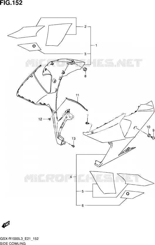 SIDE KUIP (GSX-R1000ZUFL3 E21) Suzuki MOTO 1000 GSX-R 2013  GSX-R1000Z L3 (E21)