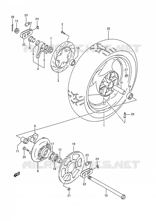 ACHTERWIEL Suzuki MOTO 1100 GSX-R 1992  GSX-R1100 N (E03,E28,E33)