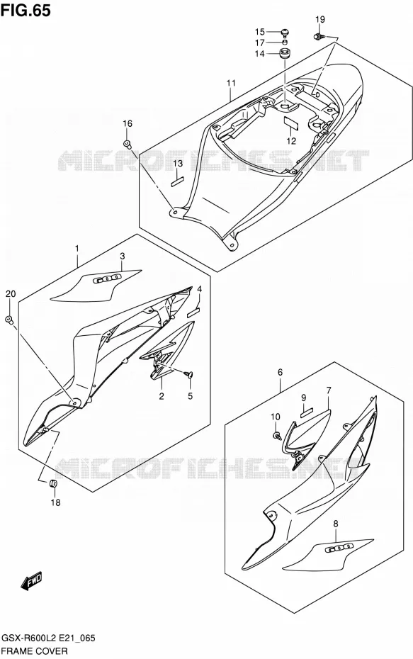ACHTER KUIP (GSX-R600UEL2 E21:GLR) Suzuki MOTO 600 GSX-R 2012  GSX-R600L2(E21)
