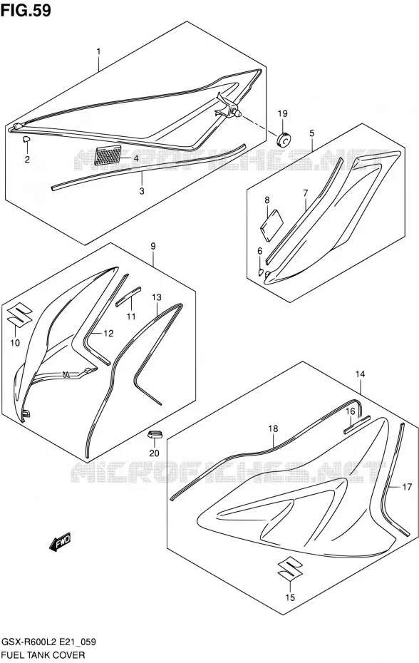 FUEL TANK - COVERS (GSX-R600UEL2 E21) Suzuki MOTO 600 GSX-R 2012  GSX-R600L2(E21)