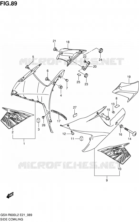 SIDE KUIP (GSX-R600L2 E21:(JDT,YVB)) Suzuki MOTO 600 GSX-R 2012  GSX-R600L2(E21)