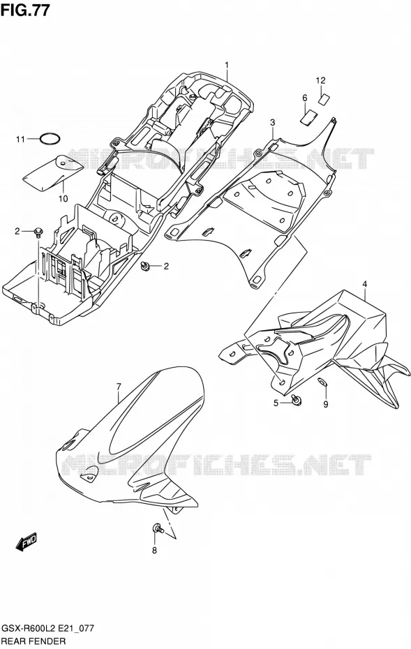 ACHTERSPATBORD (GSX-R600UEL2 E21) Suzuki MOTO 600 GSX-R 2012  GSX-R600L2(E24)