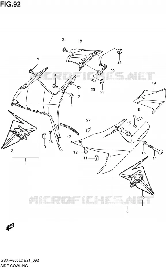 SIDE KUIP (GSX-R600UEL2 E21:GLR) Suzuki MOTO 600 GSX-R 2012  GSX-R600L2(E24)