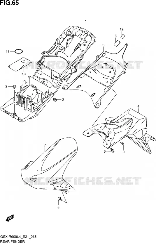 ACHTERSPATBORD (GSX-R600UFL4 E21) Suzuki MOTO 600 GSX-R 2014  GSX-R600 L4 (E21)