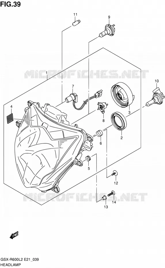 KOPLAMP (GSX-R600UFL2 E21) Suzuki MOTO 600 GSX-R 2012  GSX-R600UEL2(E21)