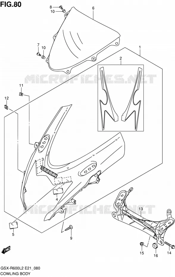 KUIP - ETIKETTEN (GSX-R600L2 E24) Suzuki MOTO 600 GSX-R 2012  GSX-R600UEL2(E21)