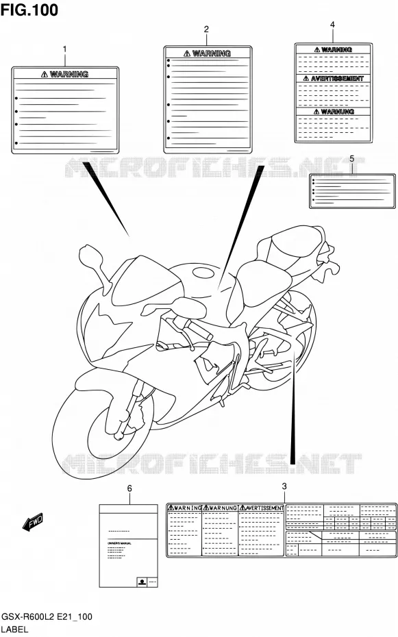 ETIKET (GSX-R600L2 E21) Suzuki MOTO 600 GSX-R 2012  GSX-R600UFL2(E21)